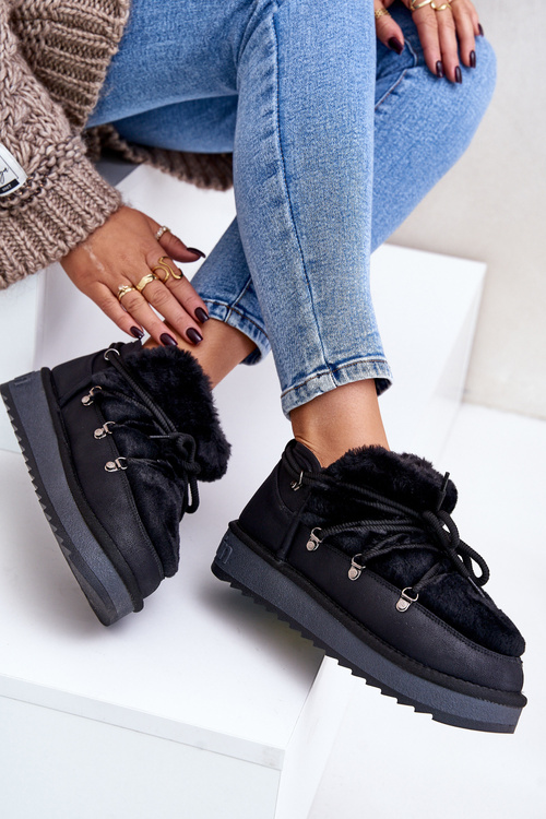 Low Snow Boots On Platform With Fur D.Franklin Black DFSH370011