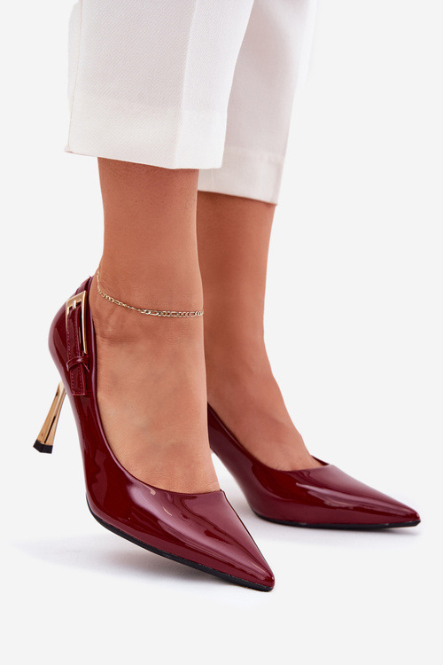 Lacquered High Heels With Gold Buckle Bordeaux Mivira