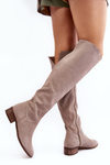 Women's Suede Over-the-Knee Flat Heel Boots Beige Hewanella