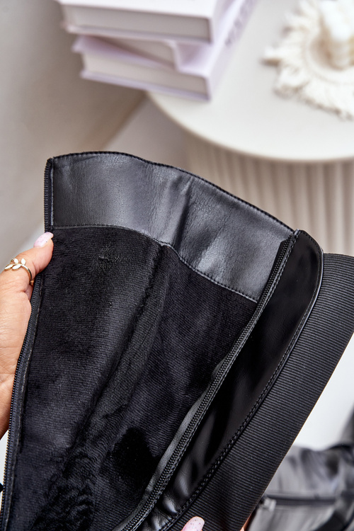 Warm Knee High Boots With Buckle And Zipper Black Seavella