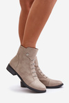 Warm Women's Ankle Boots with Flat Heel Beige Labise