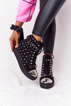 Lined Wedge Boots with Rhinestones Suede Black Lu Boo