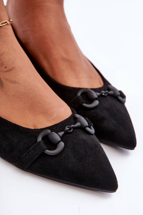 Ornamented Suede Ballet Shoes Black Noldaia