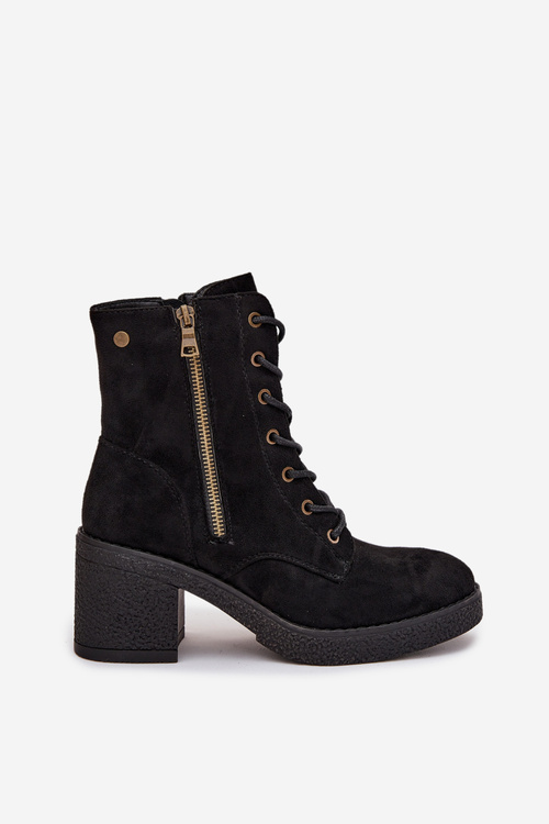 Damskie Botki Sznurowane Z Podwójnym Zamkiem Czarne Paressa