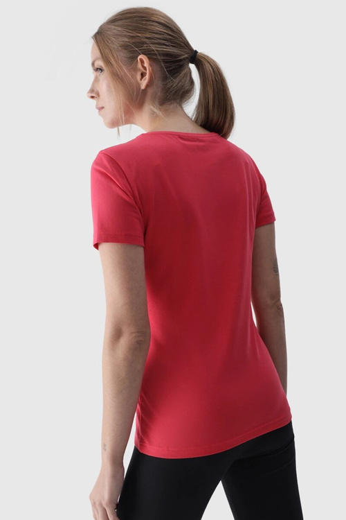 Damski Gładki T-Shirt Z Logo Różowy 4F 4FWMM00TTSHF1845-62S