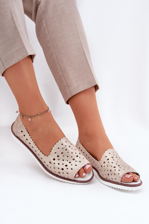 Leather Perforated Ballet Flats With Open Toes S.Barski LR51-922 Beige