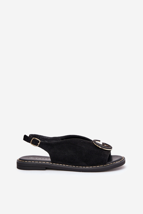 Elegant Women's Sandals with Gold Decoration on Flat Heel Black S.Barski KV27-053