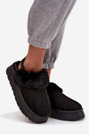 Women's slippers on platform with fur black Linaris
