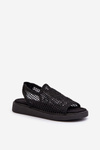 Women's Flat Sandals Adorned with Black Flowers Abidina
