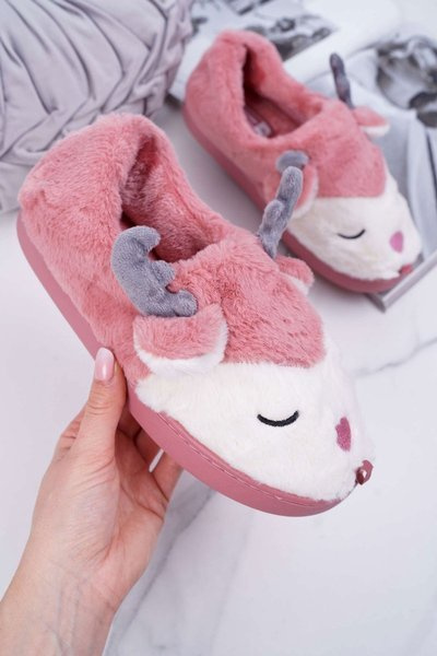 Women's Slippers With Fur Reindeer Dark Pink Reindeer