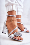 Women's Leather Sandals With Crystals Silver Ramona