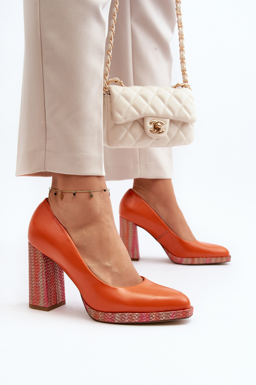 Czółenka Słupek Skóra Naturalna Pomarańczowe Laura Messi 2746