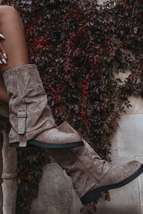 Women's Boots With Turned Cuff To Mid-Calf With Buckle Khaki Minelle