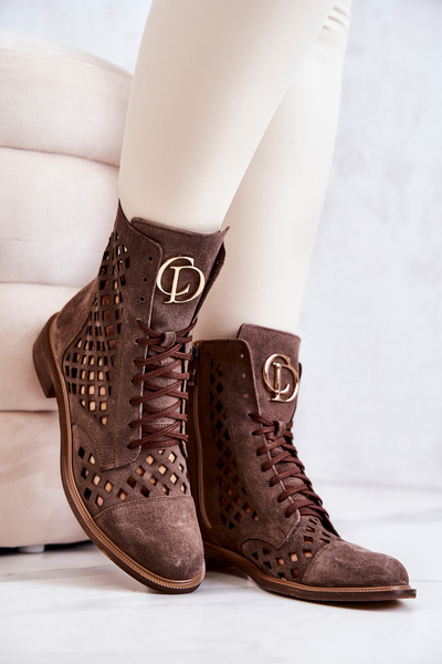 Openwork Leather Boots Nicole Brown 2695