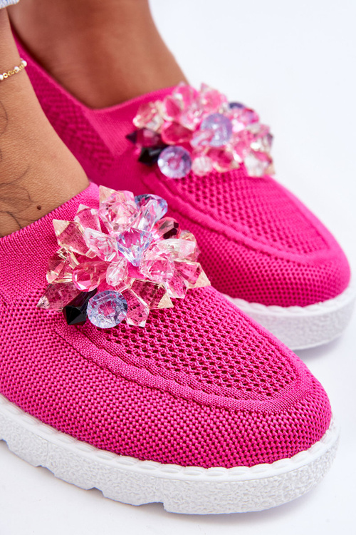Tenisówki Damskie Wsuwane Z Kamieniami Fuksja Simple JY303