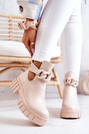 Leather Booties With A Cut Beige Karen