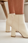 Women's Heeled Boots Zip Fastened Insulated Eco Leather Light Beige Mevair