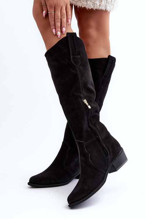 Kozaki Damskie Kowbojki Zamsz Zazoo 3427 Czarne