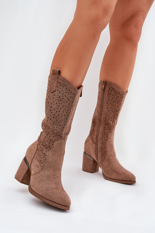 Perforated Cowboy Boots To Mid Calf S.Barski HY51-238 Brown