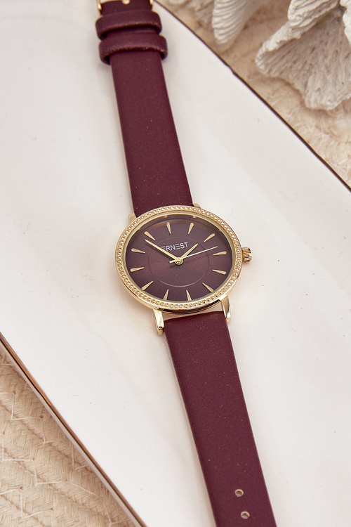 Watch With Faux Leather Strap Nickel Free Purple ERNEST E62155D