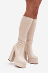 Warm women's ankle boots on a heel and platform light beige Lysara