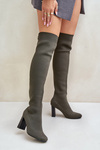 Kozaki Na Słupku Ze Skarpetkową Cholewką Za Kolano Ciemnozielone Esanira