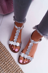 Women's Flat Leather Sandals Silver Nicole 2403 Melbourne