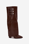 Women's Heeled Boots Turned Shaft Straps With Buckles Chocolate Nirisa