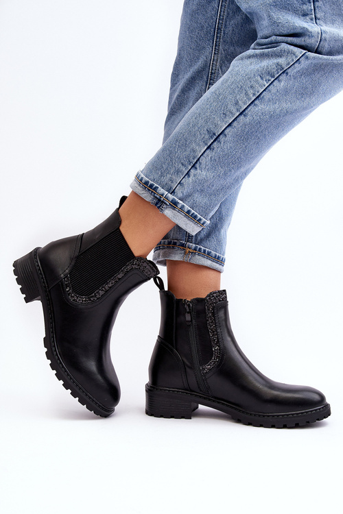 Women's Low-Cut Ankle Boots on Flat Heel Black Kassona