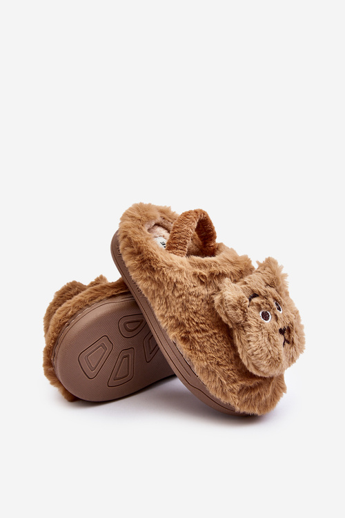 Kapcie Futrzane Dziecięce Z Misiem Brązowe MP8626