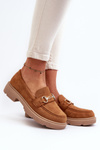 Women's Loafers with Gold Decoration Eco Suede Camel Lighas