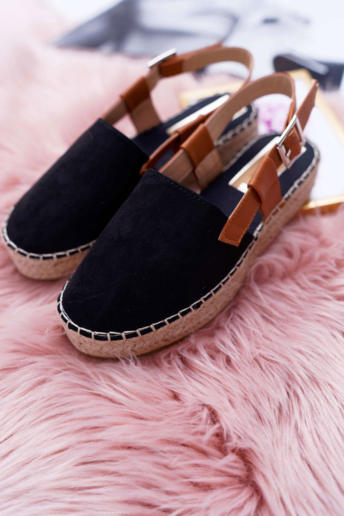 Women's Suede Platform Espadrilles Black Parteno