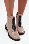 Lacquered women's ankle boots made of genuine leather D A MR52 108 beige