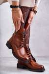 Lace-up boots on a flat heel caramel Grete
