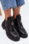Insulated Low Women's Ankle Boots With Decoration On Zip Black Lavira