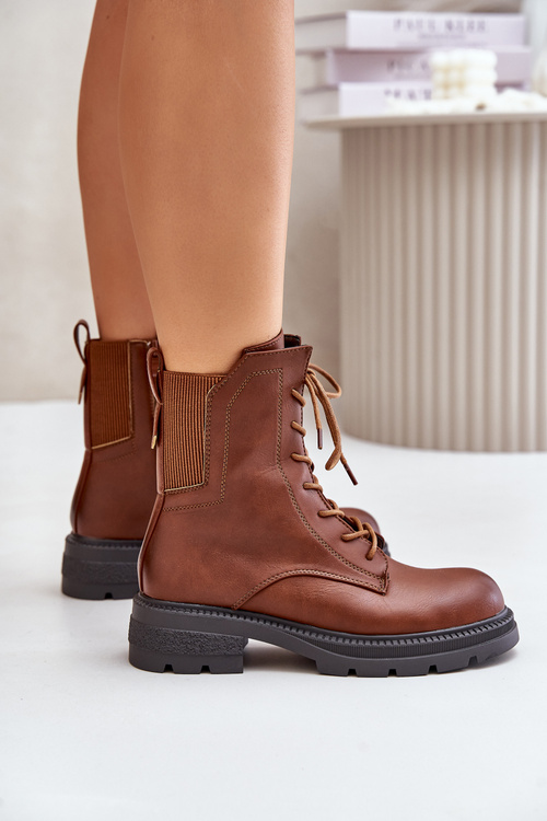 Insulated ankle boots workers with zipper brown Leairae