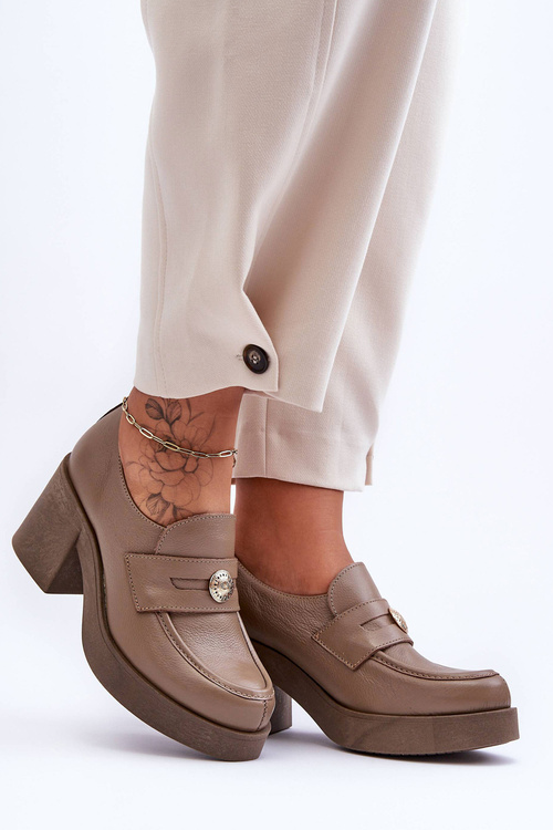 Women's Leather Half Boots On Heel Dark Beige Dunadia