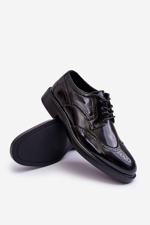 Półbuty Męskie Eleganckie Lakier Czarne Gustavo 9Y259-10