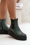 Zazoo 60498 Women's Ankle Boots Chelsea On Platform And Wedge Dark Green