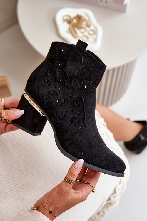 Lace-up Cowboy Booties with Stiletto Heel Black Vosilara