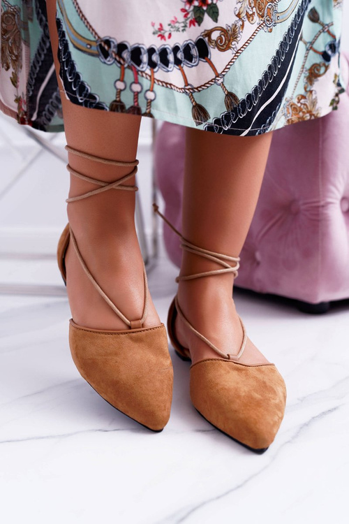 Lu Boo Suede Tiered Ballerinas Larissa Pointed Camel