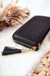 Large Quilted Wallet with Strap Black