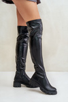 Eko Skórzane Kozaki Z Cholewką Za Kolano Na Płaskim Obcasie Czarne Mesiga