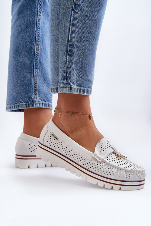 Mokasyny Ażurowe Damskie Białe Twista JH102-9