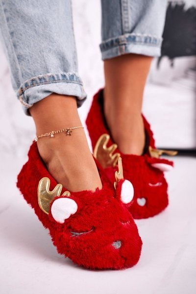 Christmas Insulated Furry Slippers Red Jingle Bells