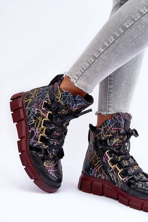 Botki Płaskie Sznurowane Skóra Maciejka 06309-23 Czarne