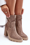Botki Damskie Ażurowe Zamsz Słupek Beżowe Lewski 3386