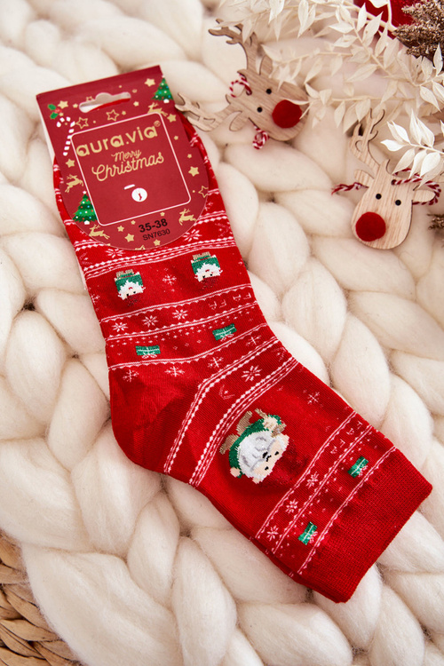 Women's Cotton Christmas Socks gnomes Red