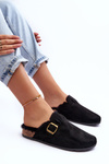Women's Suede Mules with Faux Fur Black Haidamia