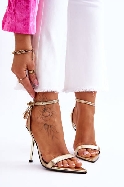 Sandały Eleganckie Szpilka Ozdoby Złote Zaria